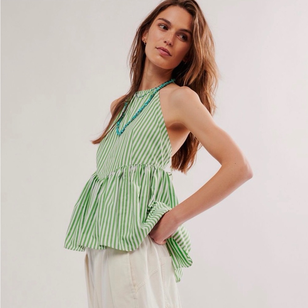 Free People Nigel Preston Stripe Peplum Halter Top
